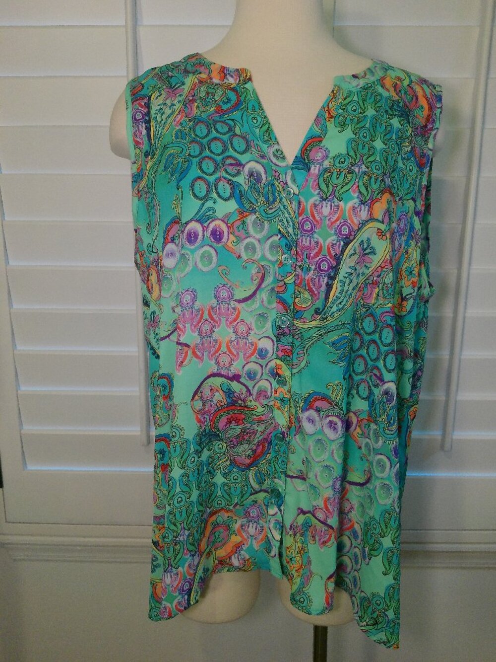 Sleeveless Blouse Spense Multi Colored Button Down Size 1X